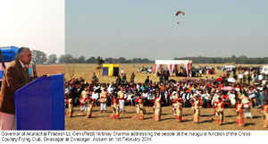 Governor of Arunachal Pradesh addressing the people in the inaugural function of the Cross Country Flying Club, Sivasagar at Sivasagar, Assam on 1st February 2014.